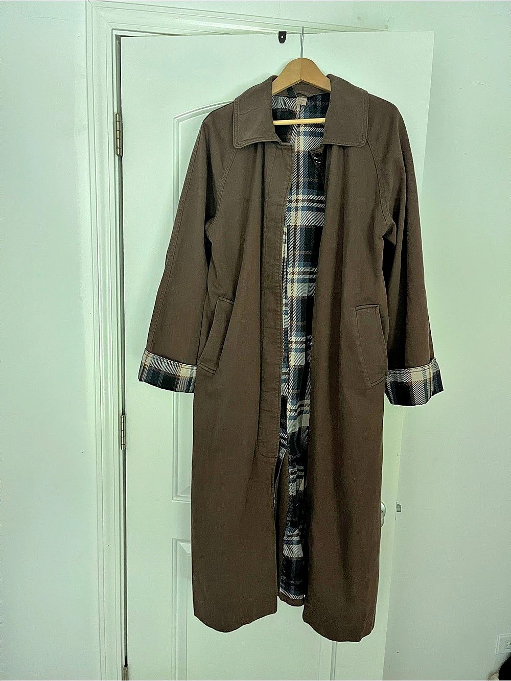H&M Plaid-Lined Trench Coat Brown Small brand new
